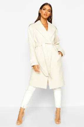 Belted Collared Wool Look Coat