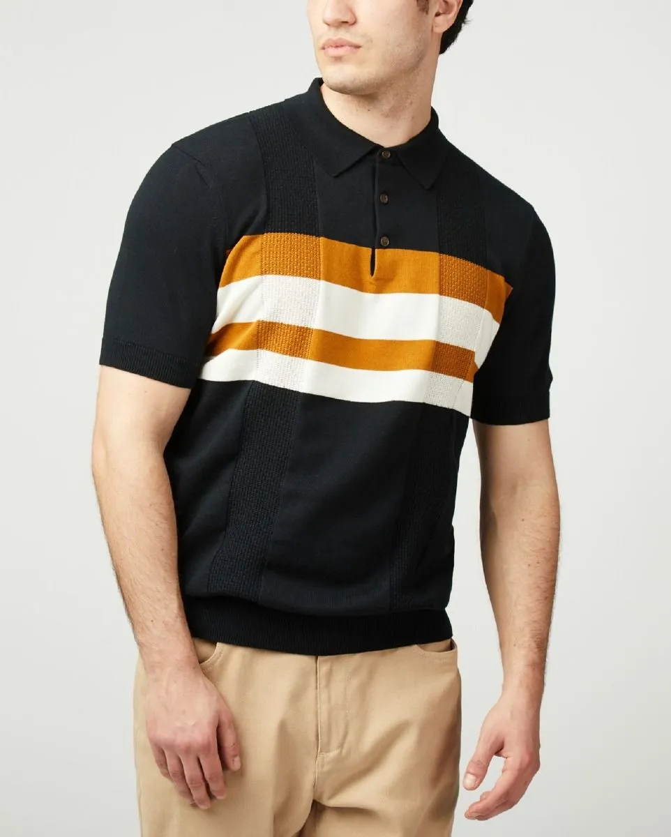 Ben Sherman Chest Stripe Knitted Polo Shirt Black