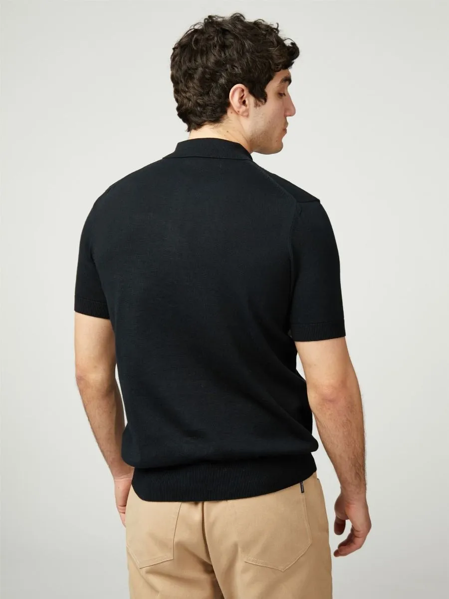 Ben Sherman Chest Stripe Knitted Polo Shirt Black