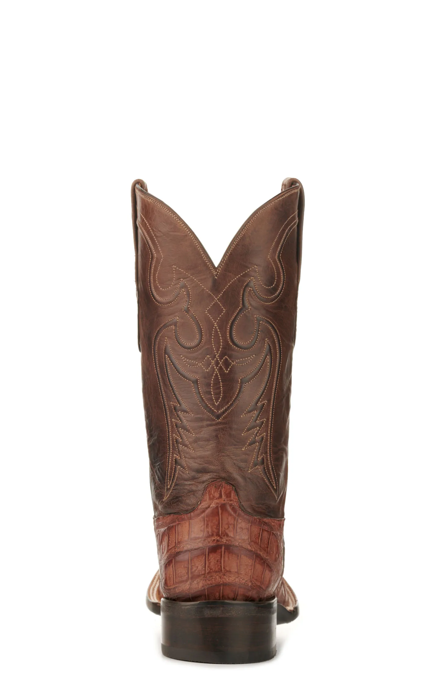 Black Jack Men's Burnished Barnwood and Brown Caiman Belly Wide Square Toe Exotic Cowboy Boots