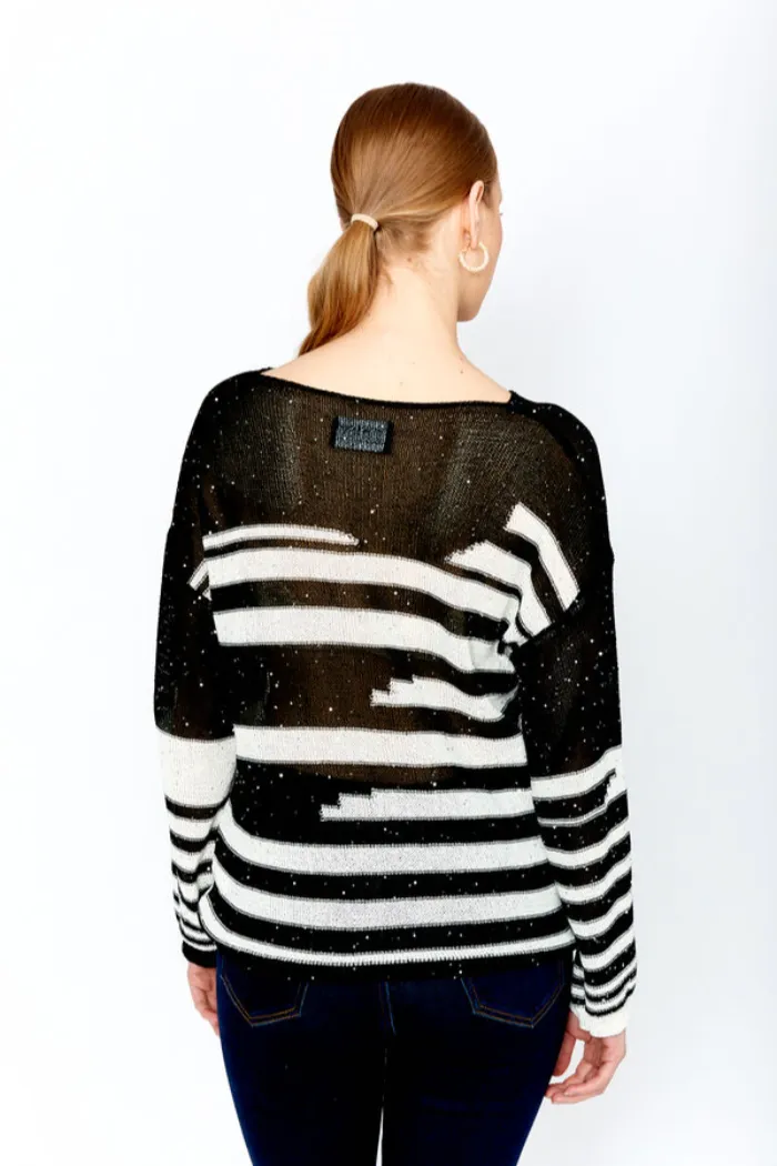 Black/Off White Knit Sweater with beading