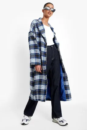 Blue Flannel Oversized Wool Look Coat