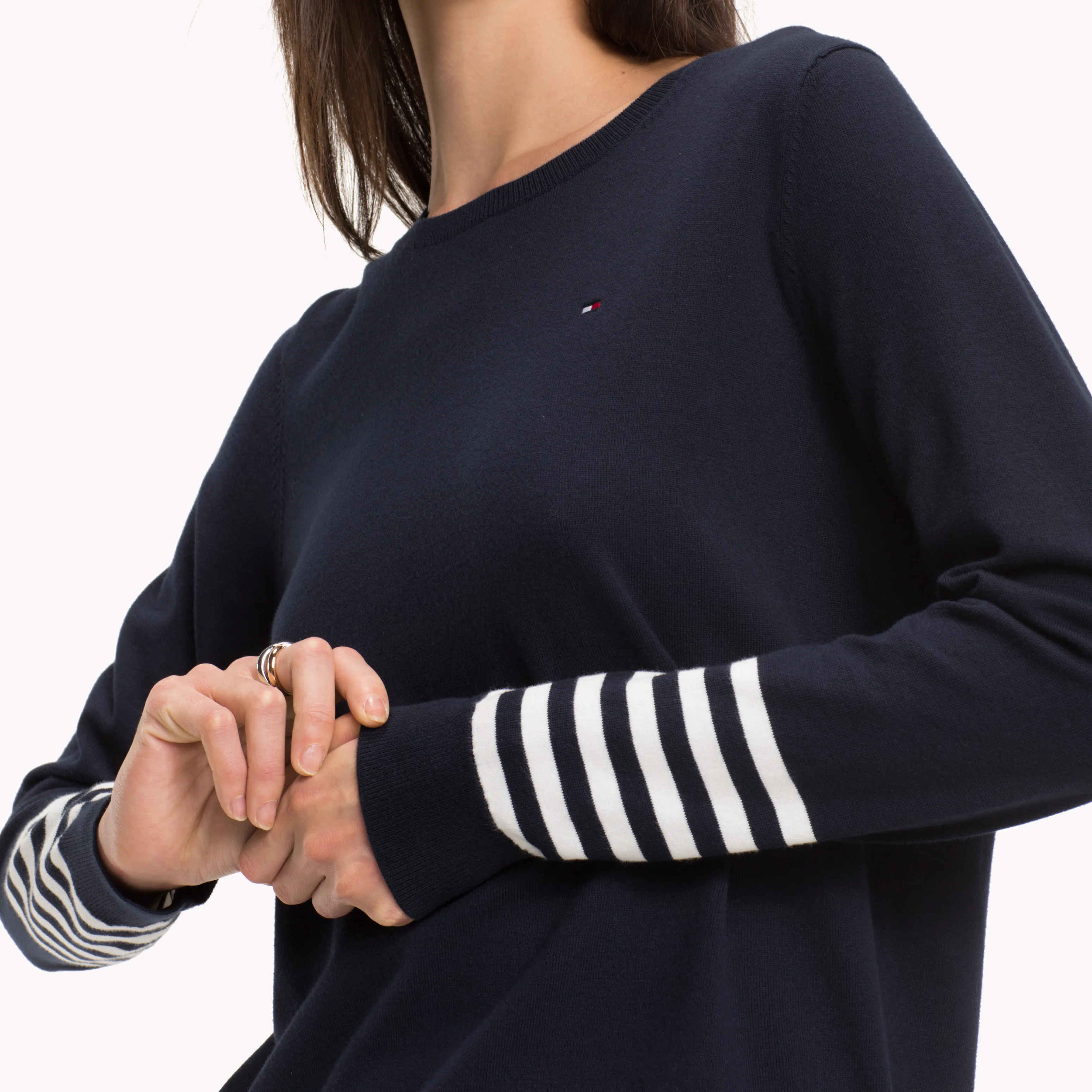 Blue Regular Fit Stripe Sleeve Jumper | Sweatshirts & Hoodies | Tommy Hilfiger