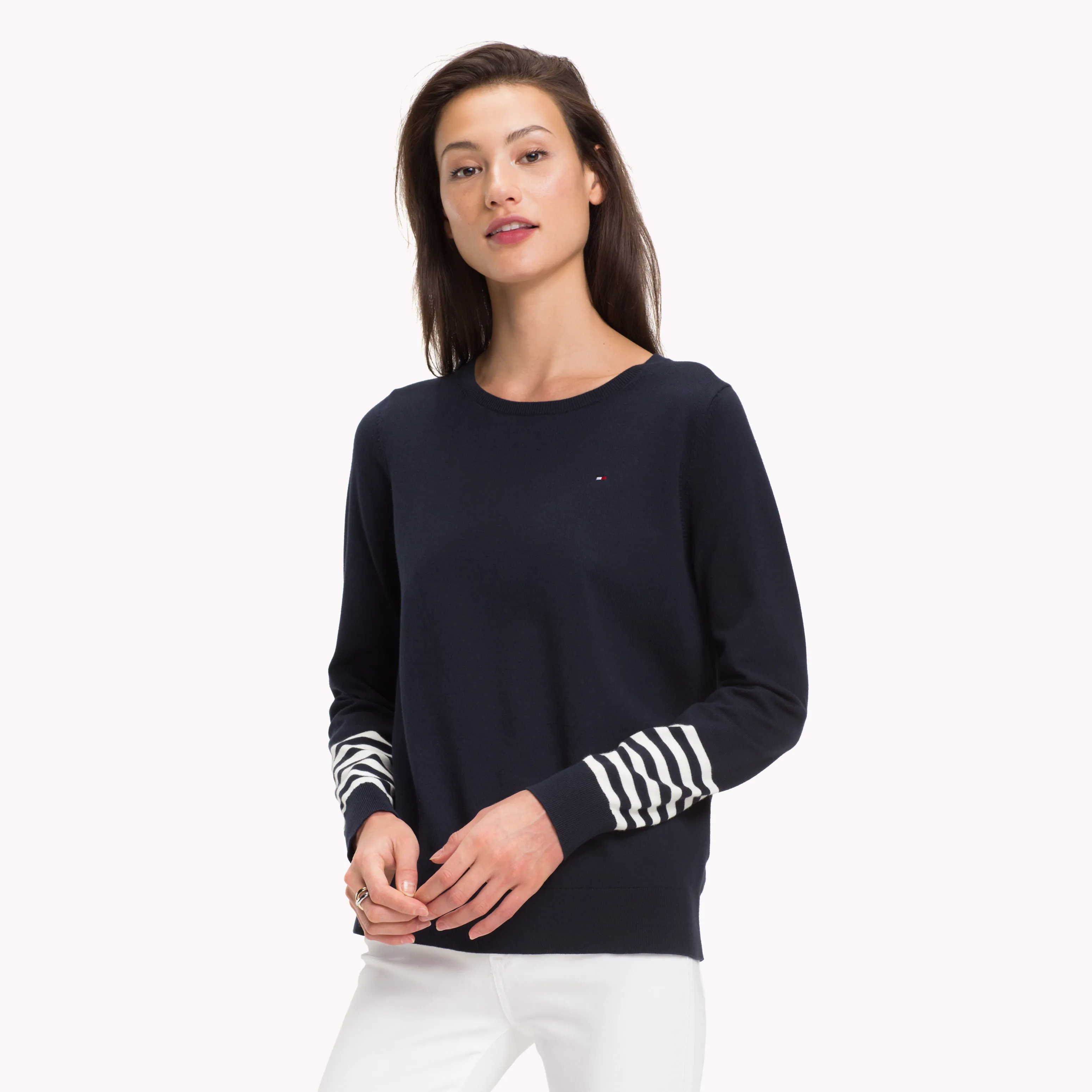 Blue Regular Fit Stripe Sleeve Jumper | Sweatshirts & Hoodies | Tommy Hilfiger