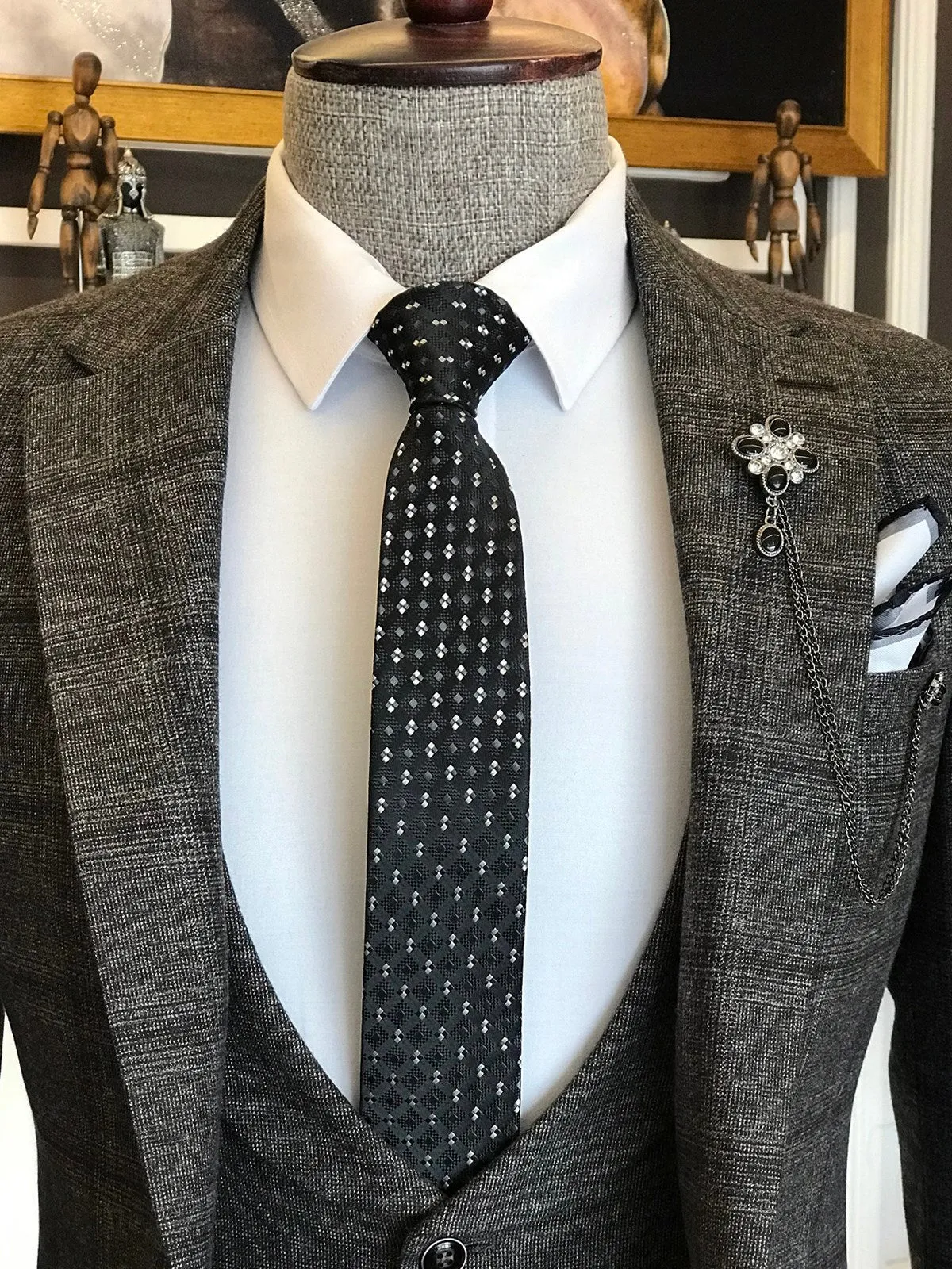 Bojoni Grey Plaid Slim-Fit Suit 3-Piece