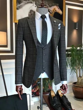 Bojoni Grey Plaid Slim-Fit Suit 3-Piece