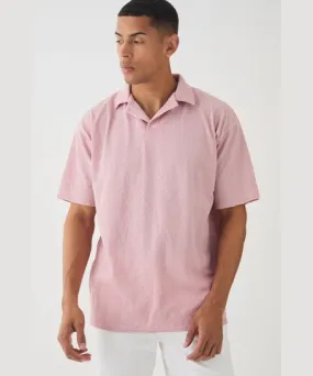 boohoo Mens Oversized Revere Texture Polo