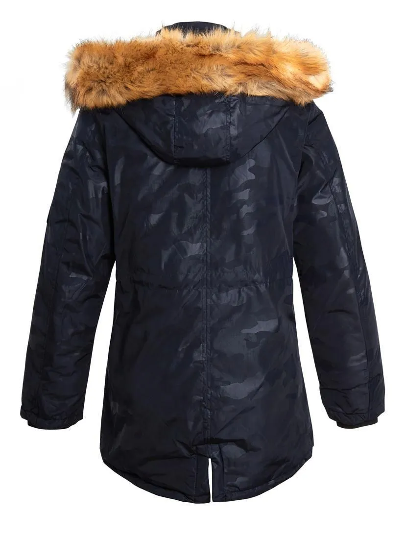 Boys Padded Showerproof Parka Coat, Black, Navy, Ages 3 to 14 Years