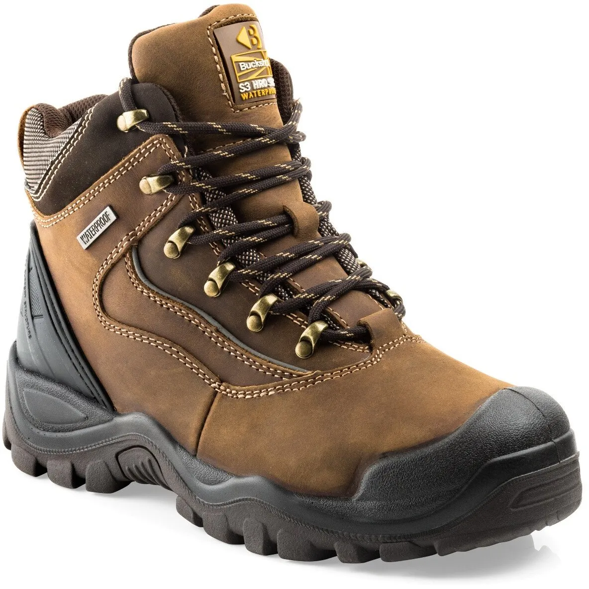 Buckbootz BSH002BR Buckshot 2 Hiker Brown Leather S3 Safety Boot HRO WRU SRC