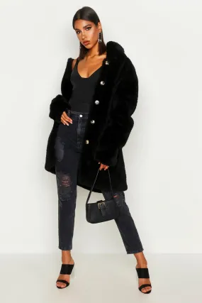 Button Through Teddy Faux Fur Coat