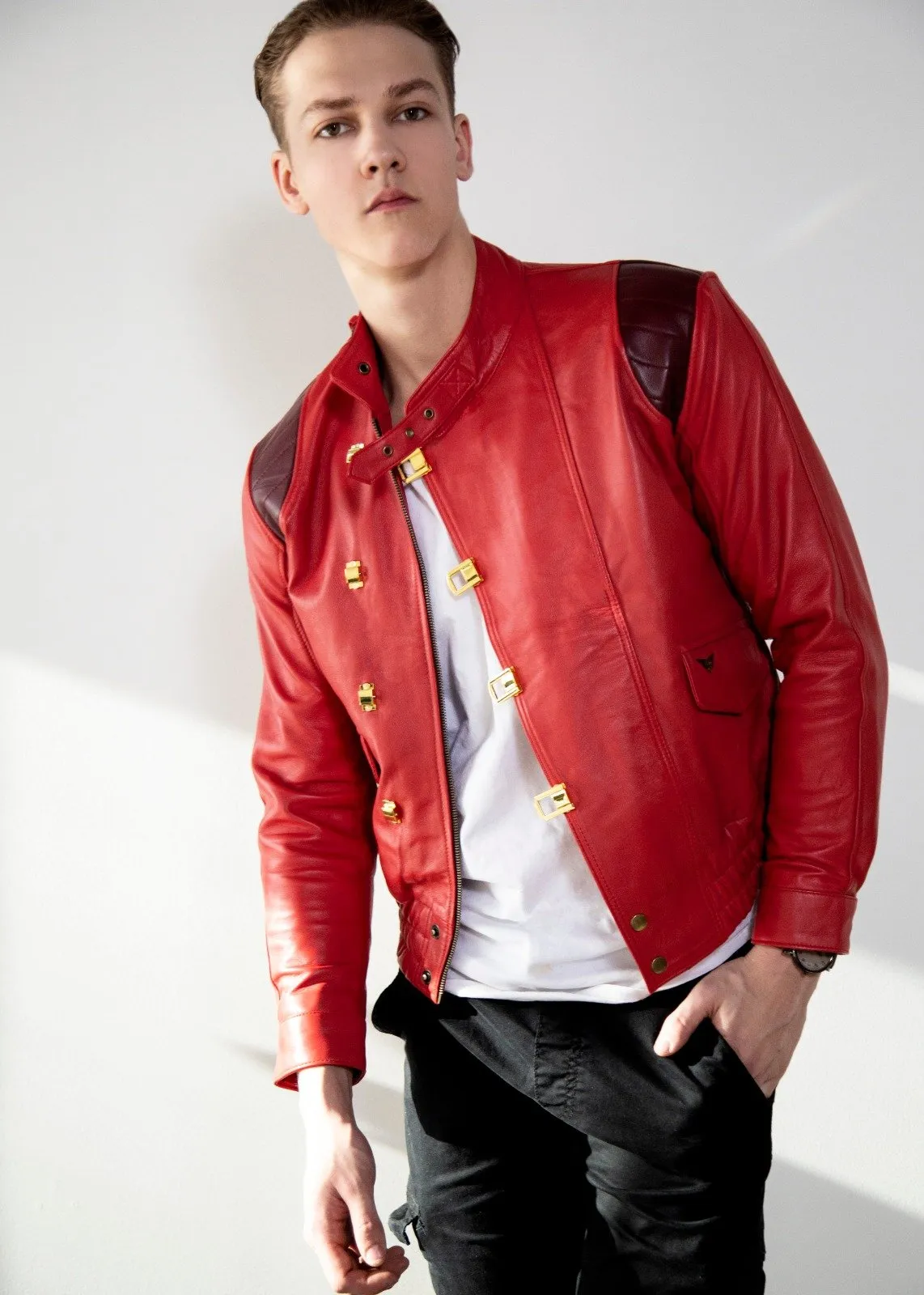 Buy Mens Akira Kaneda Red Leather Biker Jacket | LucaJackets