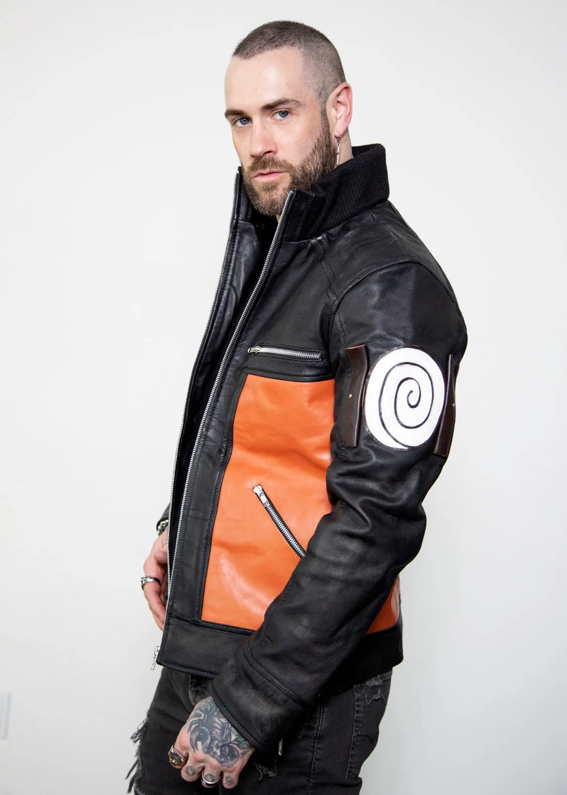 Buy Mens Naruto Shippuden Orange Ninja Bomber Leather Jacket