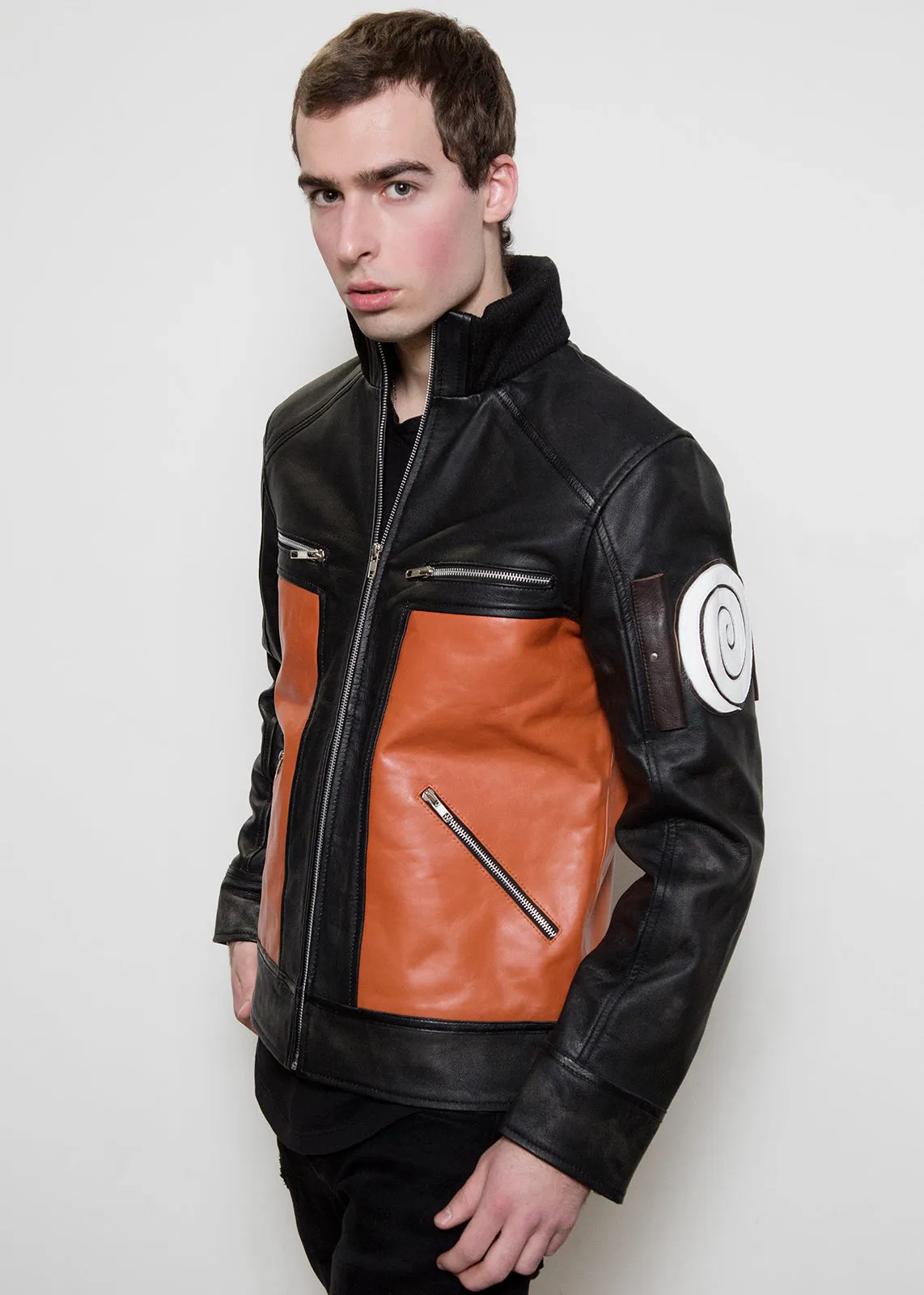 Buy Mens Naruto Shippuden Orange Ninja Bomber Leather Jacket