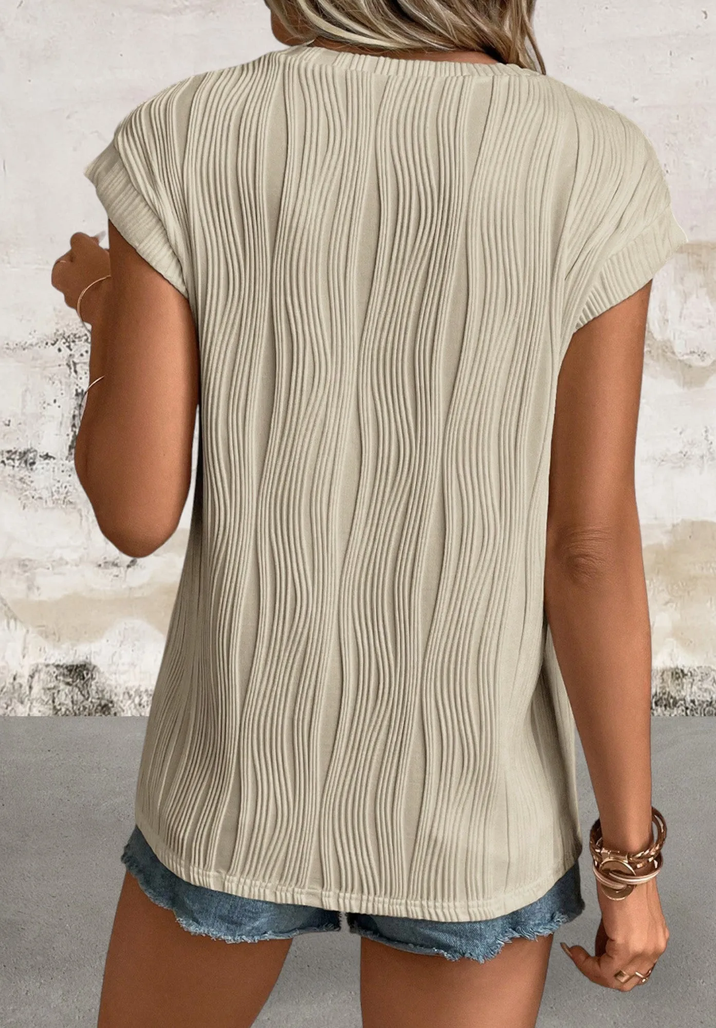 Cap Sleeve Wavy Texture Top