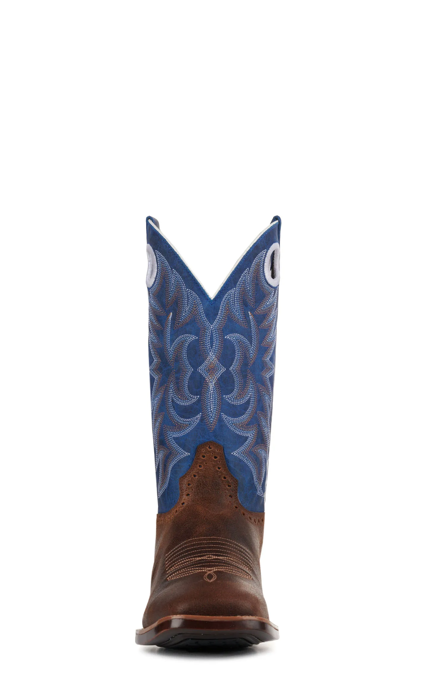 Cavender's Men's Tobacco and Blue Feather Weight Wide Square Toe Cowboy Boots