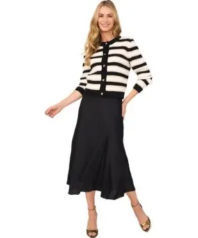 CeCe Womens Striped Cardigan Sweater Satin Midi Skirt