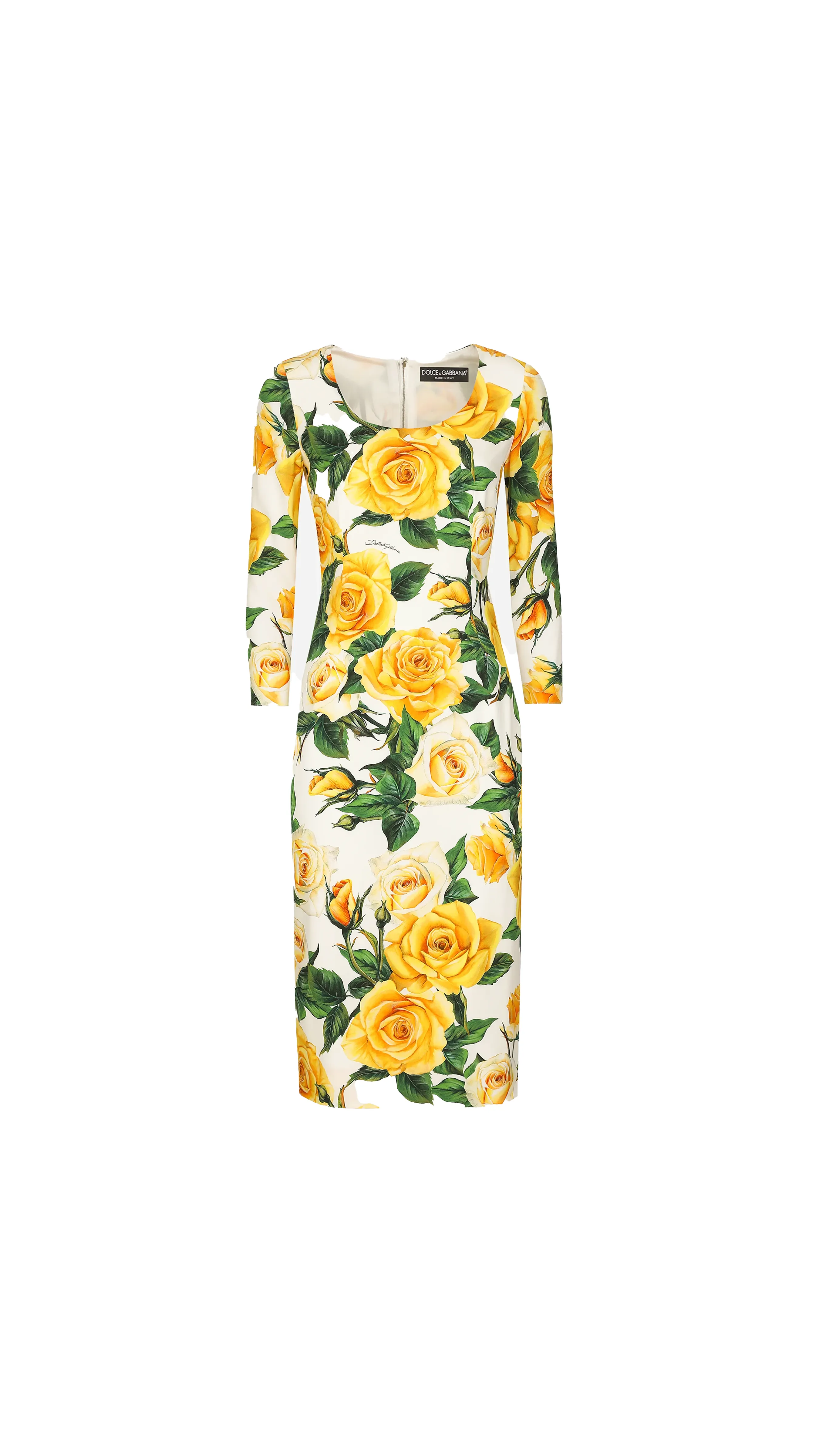 Charmeuse Sheath Dress With Yellow Rose Print - Multicolour