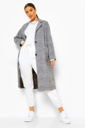 Check Longline Wool Look Coat