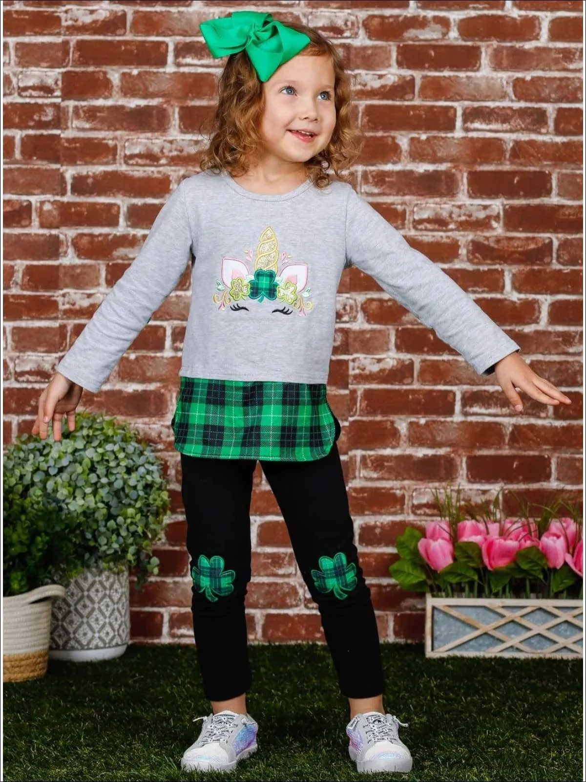 Clover Unicorn Plaid Patch Legging Set