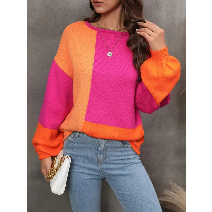 Color Block Round Neck Sweater