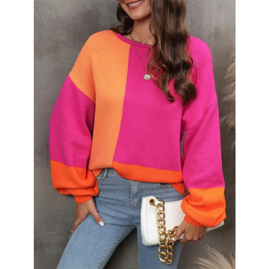 Color Block Round Neck Sweater