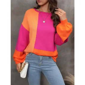 Color Block Round Neck Sweater