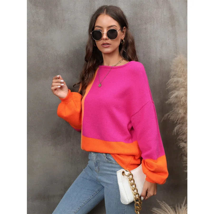 Color Block Round Neck Sweater