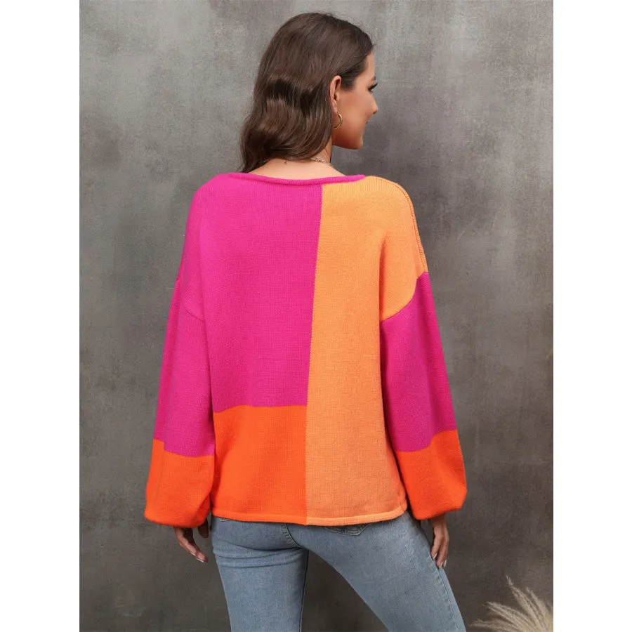 Color Block Round Neck Sweater