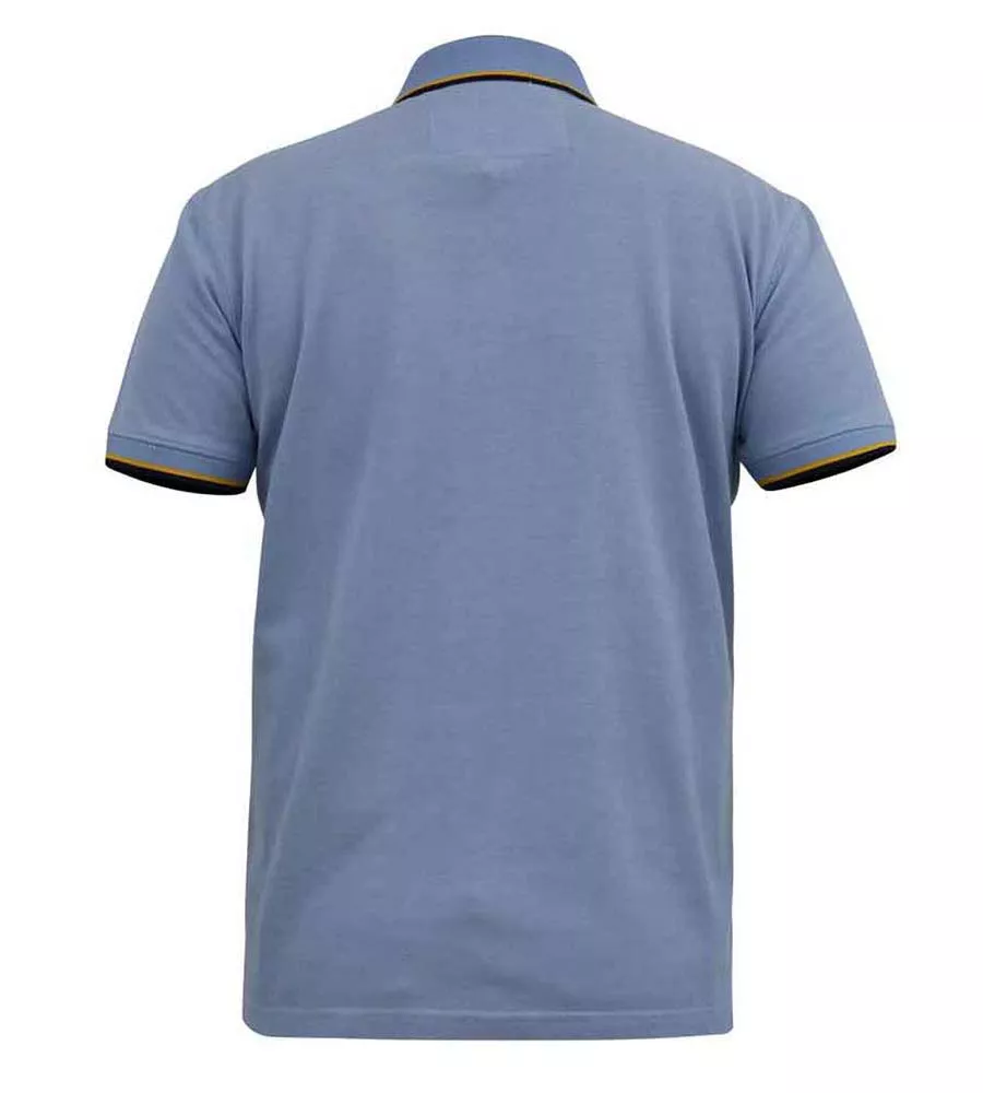 D555 Big Mens Blue Polo Shirt With Jacquard Collar and Cuffs (TALBOT)