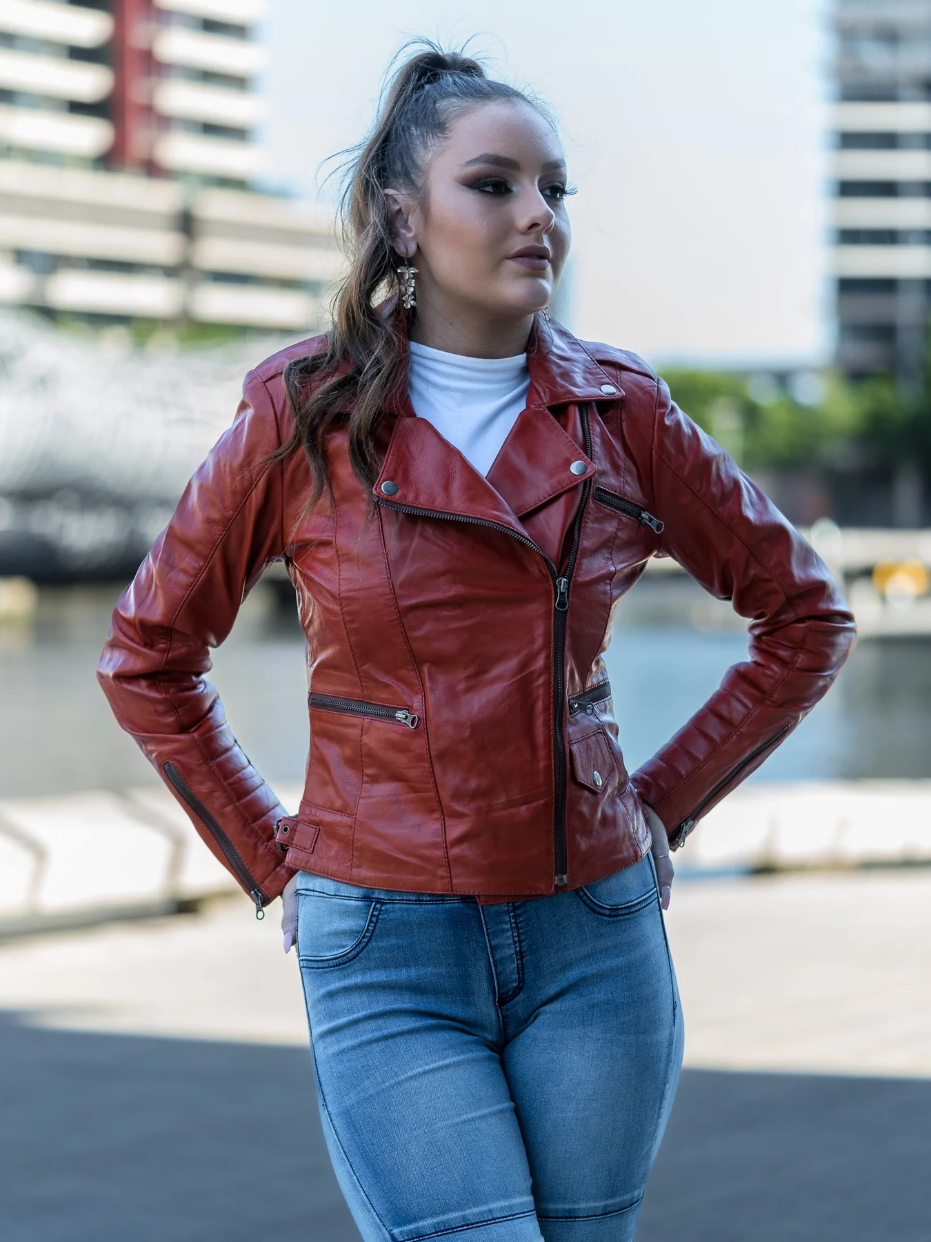 Dark Wine Red Leather Jacket For Women