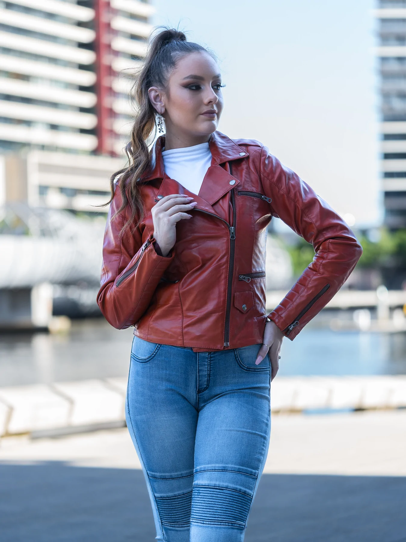 Dark Wine Red Leather Jacket For Women