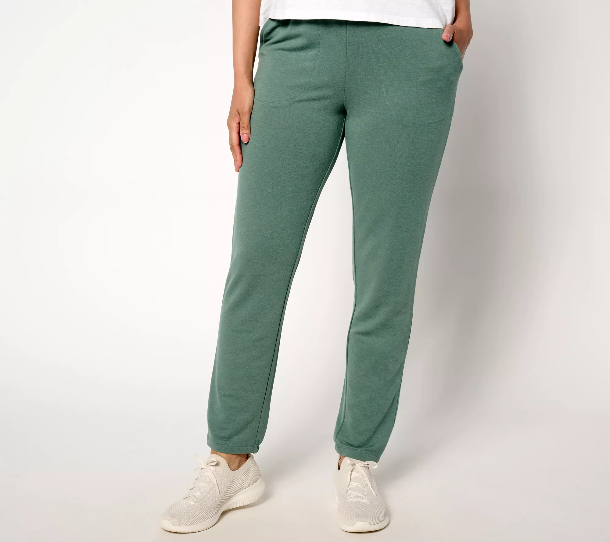 Denim & Co. Active Petite Soft Blend Knit Slim Straight Ankle Pant