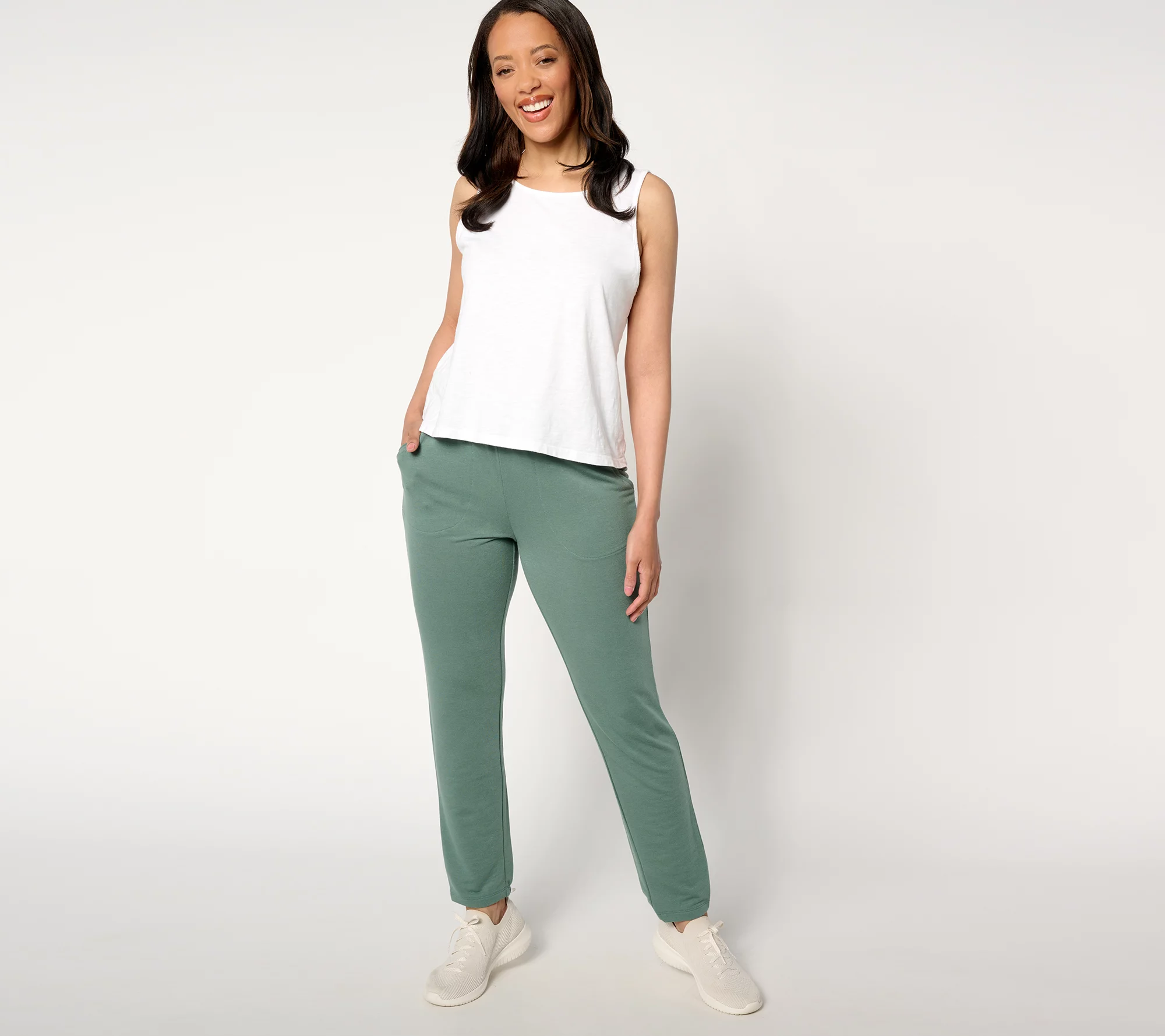 Denim & Co. Active Petite Soft Blend Knit Slim Straight Ankle Pant