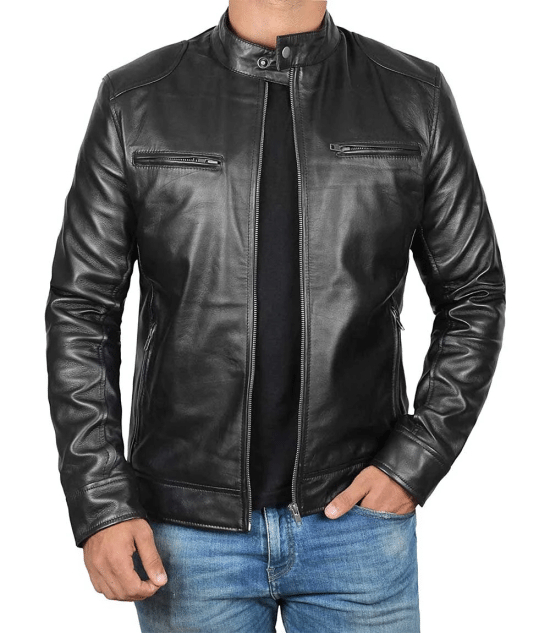 Dodge Tall Men's Black Cafe Racer Leather Jacket