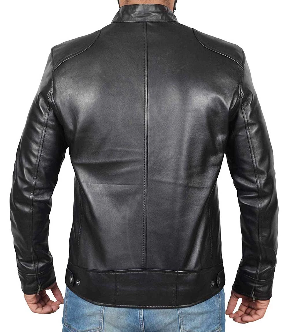 Dodge Tall Men's Black Cafe Racer Leather Jacket