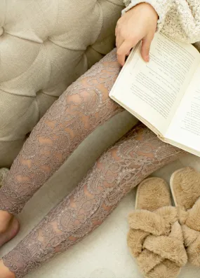 Elea Lace Leggings in Taupe