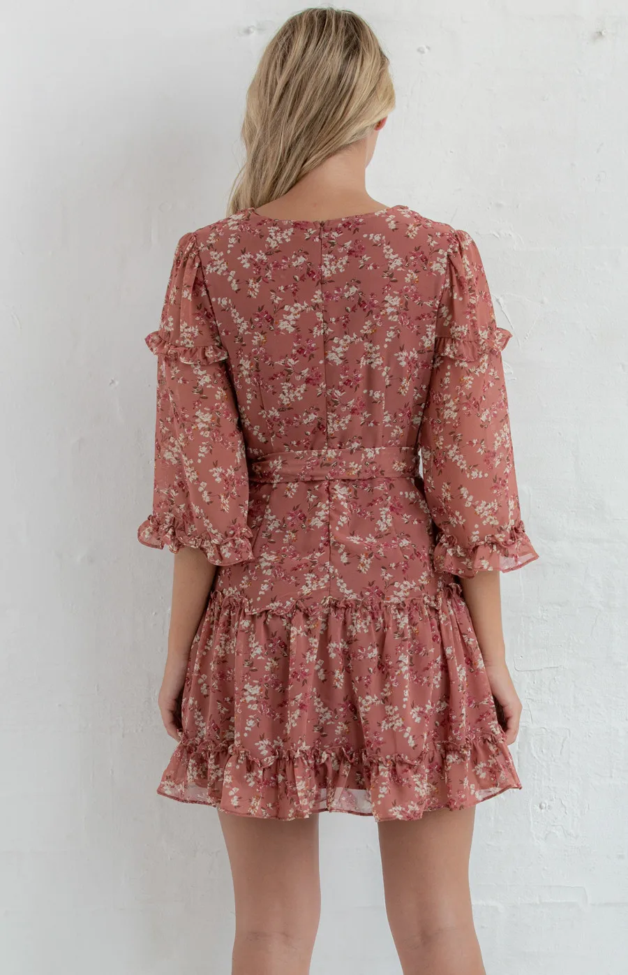 Floral 3/4 Sleeve Dress with Frill Details (SDR760A)