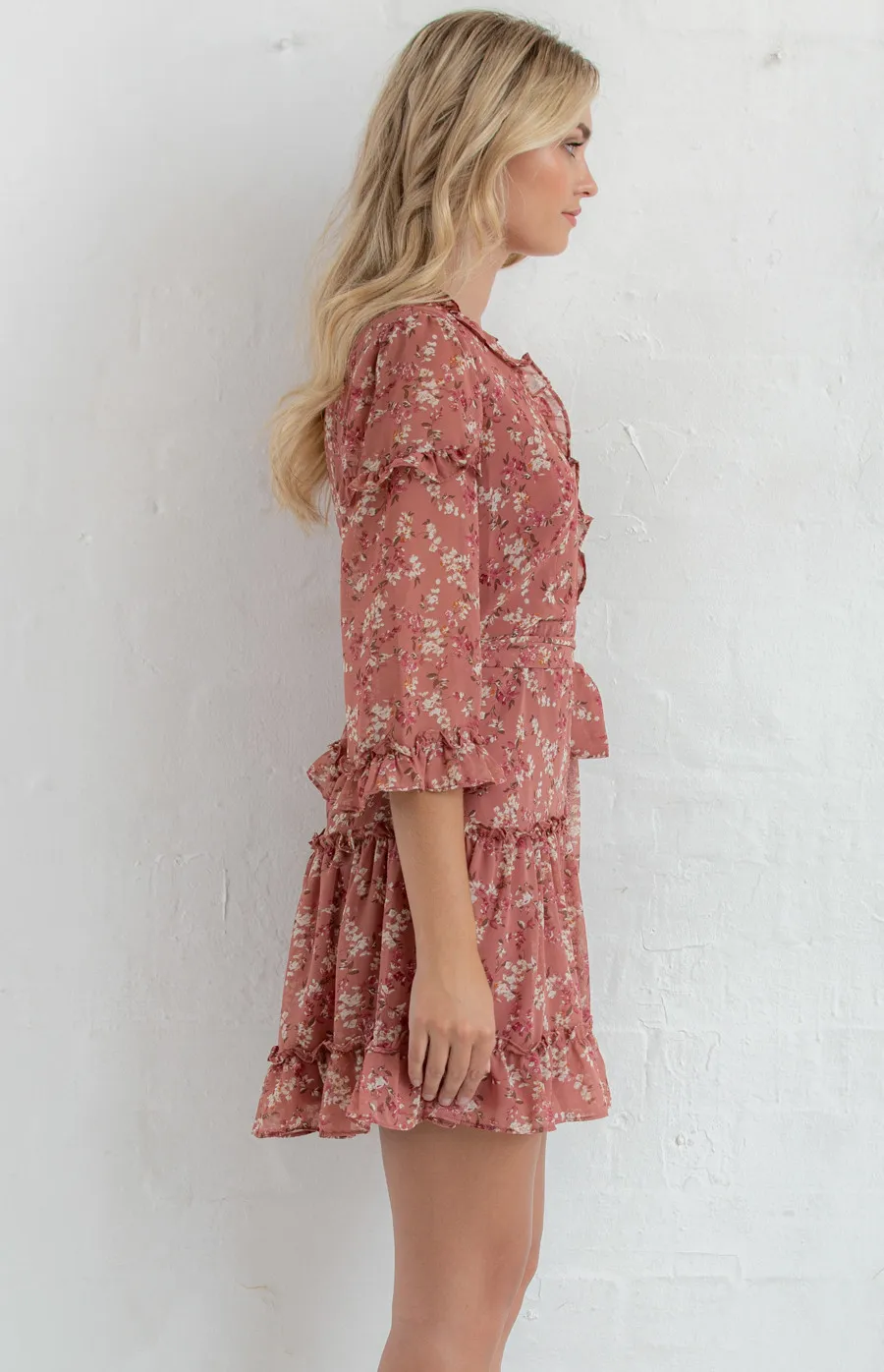 Floral 3/4 Sleeve Dress with Frill Details (SDR760A)