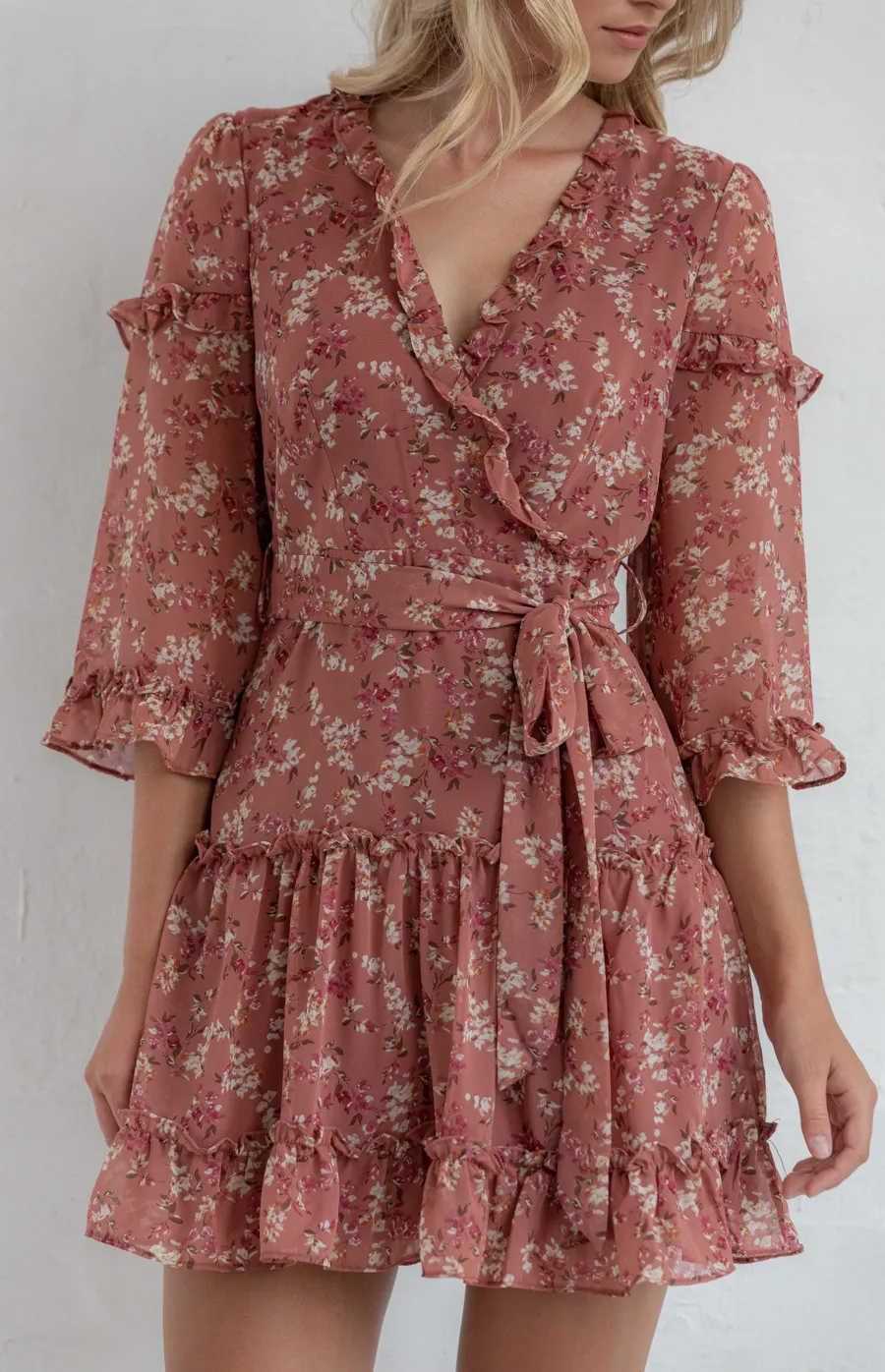 Floral 3/4 Sleeve Dress with Frill Details (SDR760A)