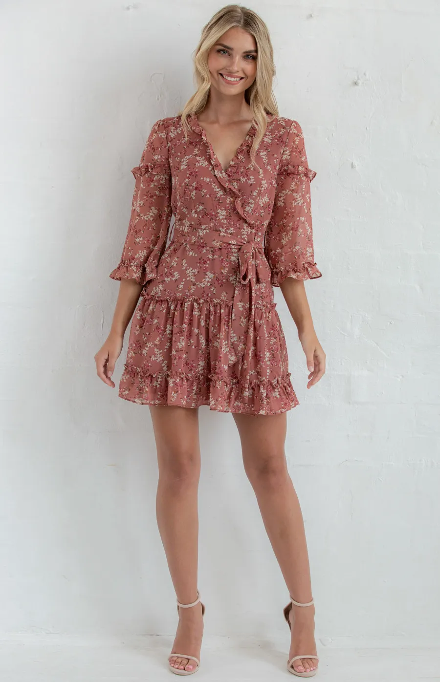 Floral 3/4 Sleeve Dress with Frill Details (SDR760A)