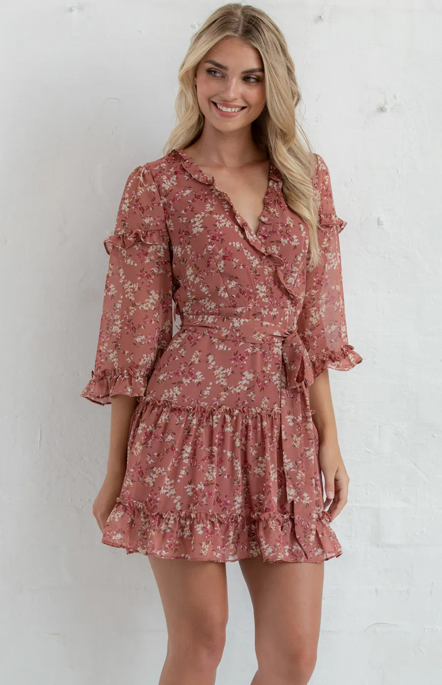 Floral 3/4 Sleeve Dress with Frill Details (SDR760A)