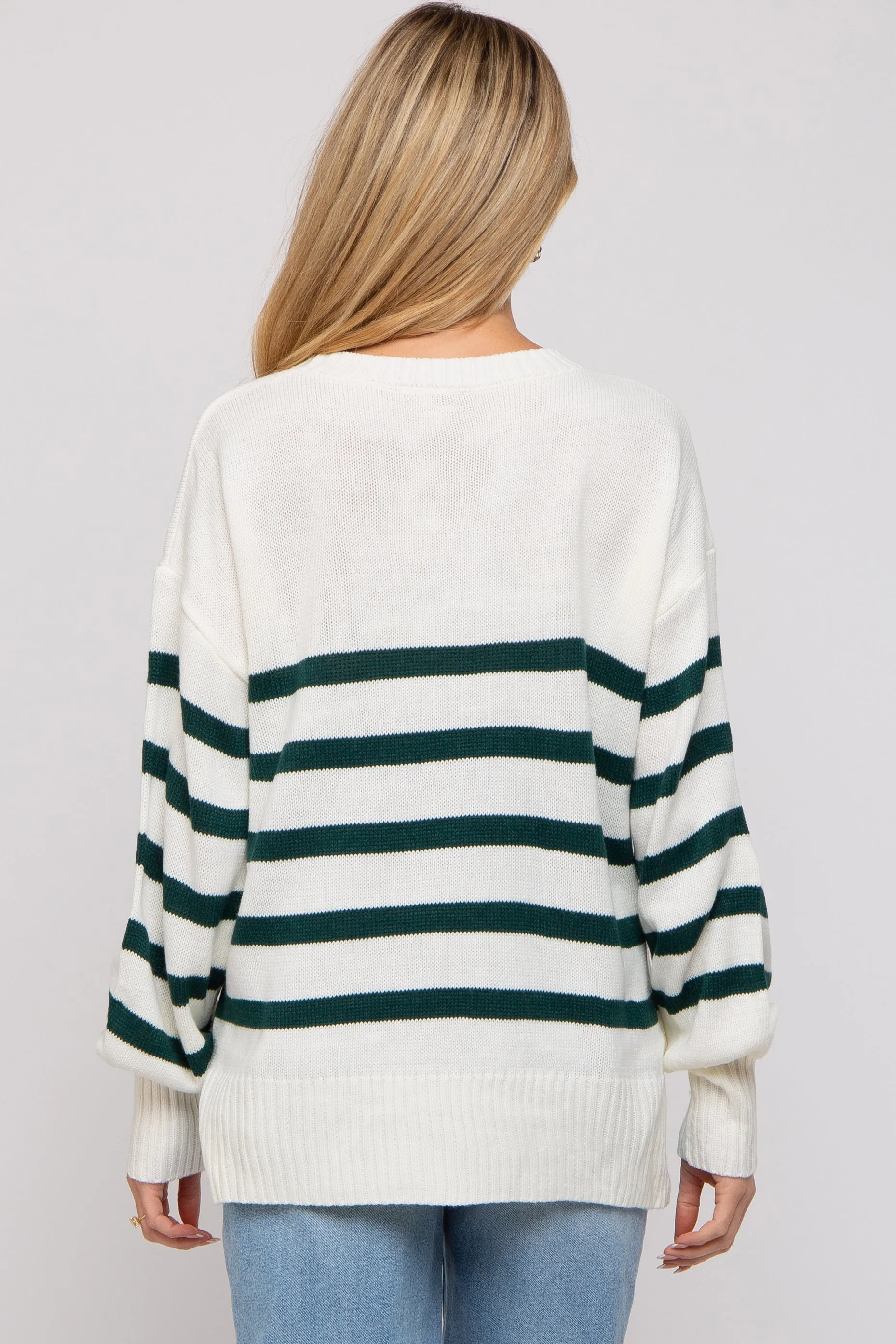 Forest Green Striped Oversized Side Slit Maternity Sweater