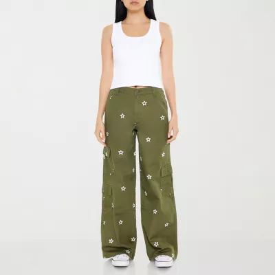 Forever 21 Embroidered Womens Mid Rise Straight Cargo Pant-Juniors