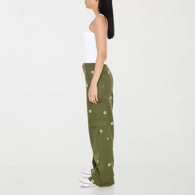 Forever 21 Embroidered Womens Mid Rise Straight Cargo Pant-Juniors