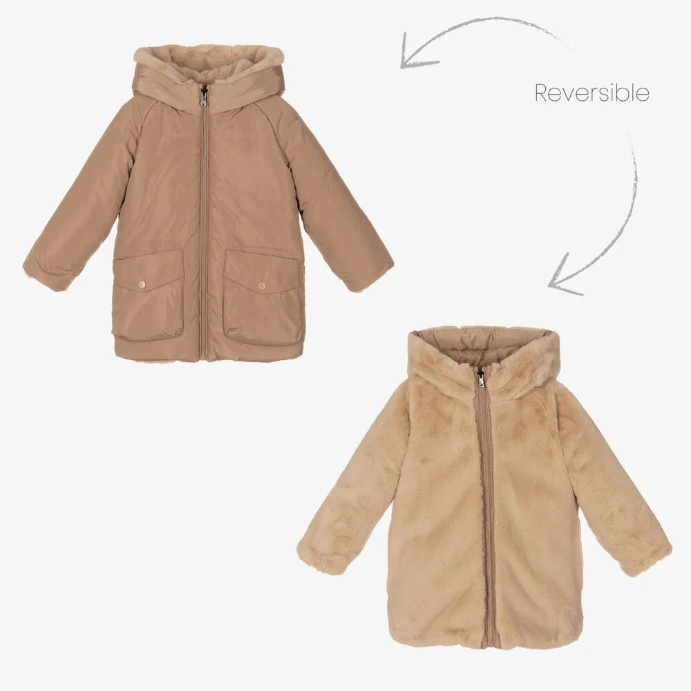 Girls Beige Reversible Coat