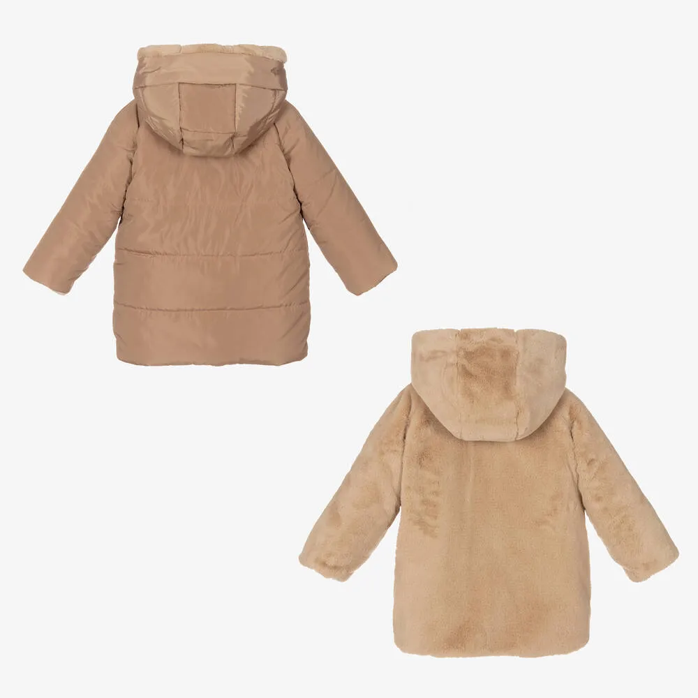 Girls Beige Reversible Coat