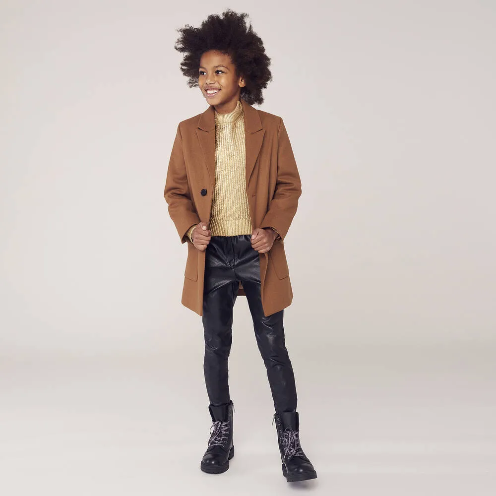 Girls Brown Wool Coat