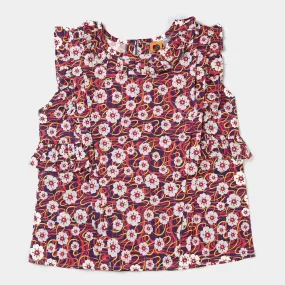 Girls Cotton Poplin Casual Top Nature-Multi