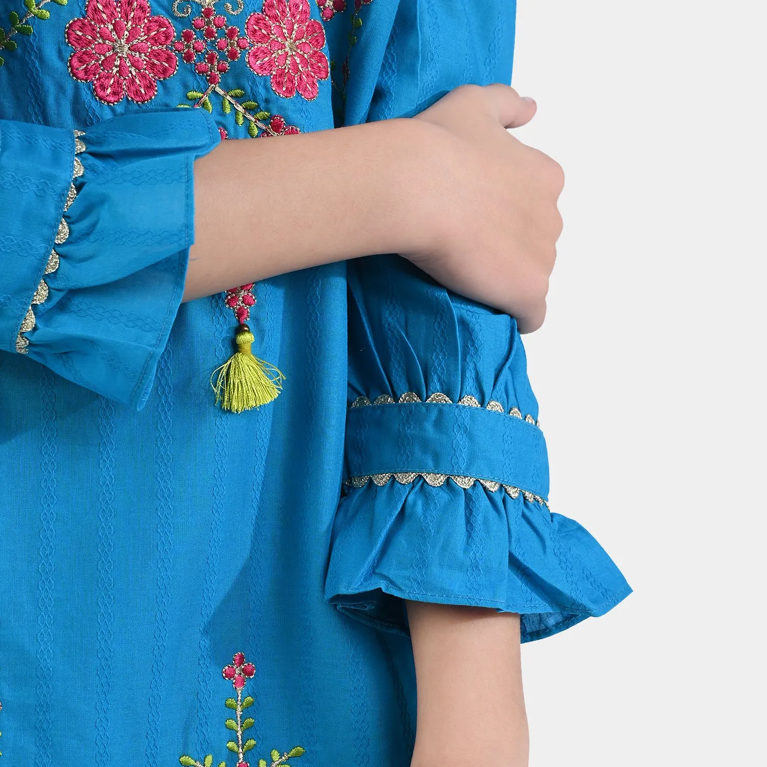 Girls Jacquard EMB 2Pcs Roshan-Teal