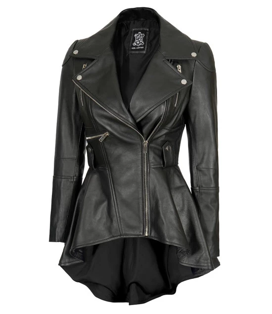 Gonzalez Women's Black Peplum Leather Jacket